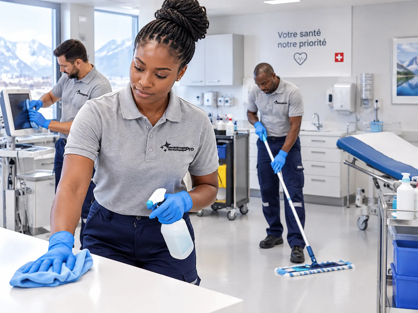 MonMénagePro cleaning staff in a treatment room