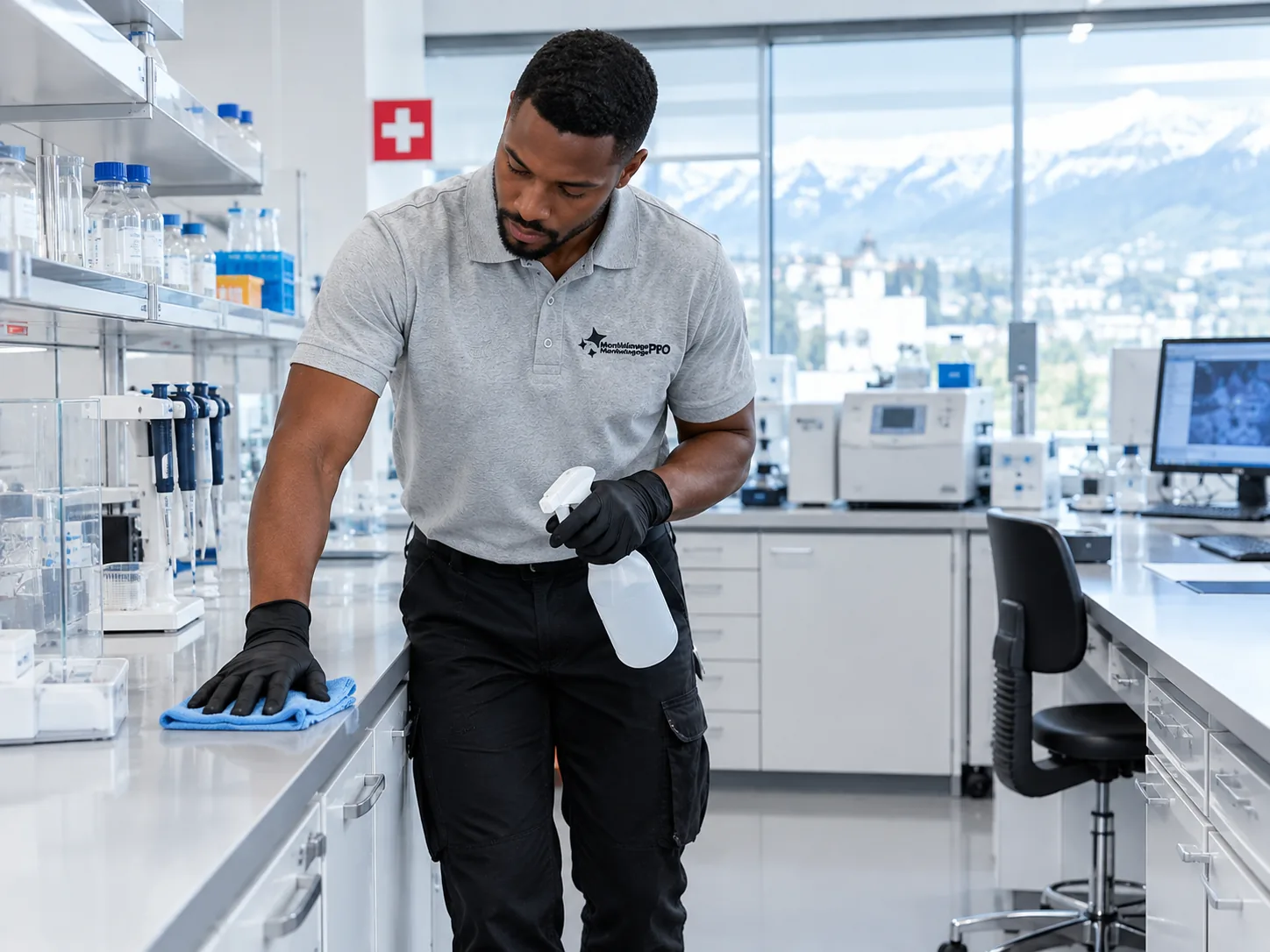 Cleaning agent maintaining a laboratory worktop
