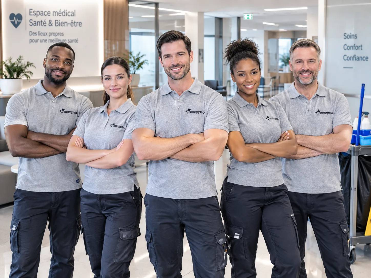 MonMénagePro team in work uniform in a medical space